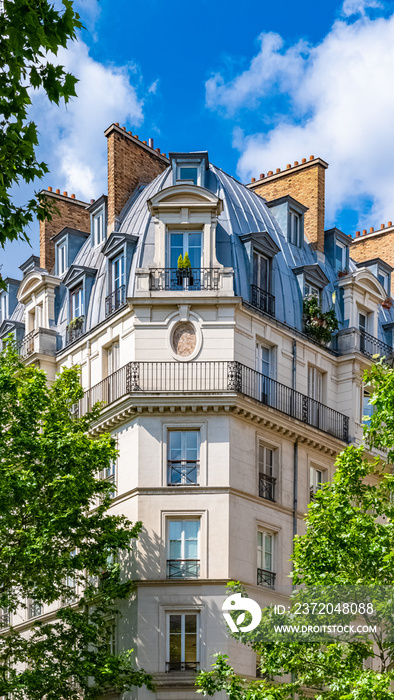 Paris, typical parisian facade rue du 4 septembre, chic area, panoramic