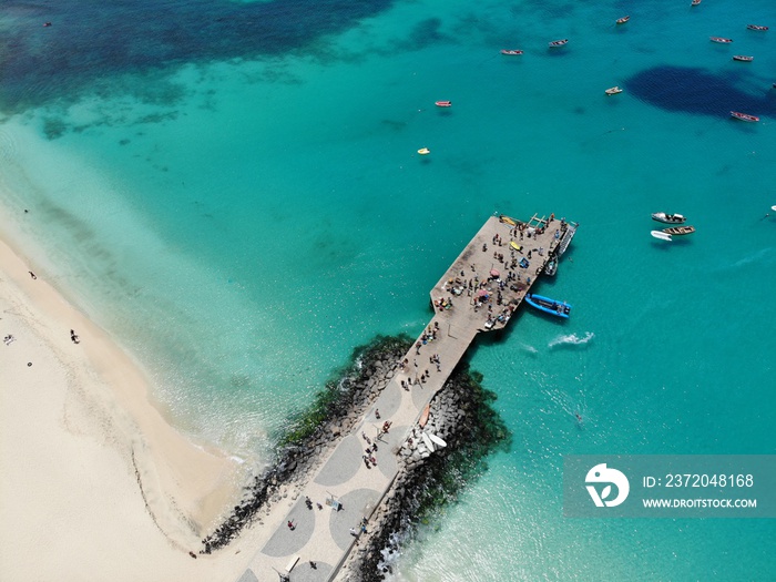 The pier at Cape Verde aerial view at Santa Maria beach in Sal Island Cape Verde - Cabo Verde