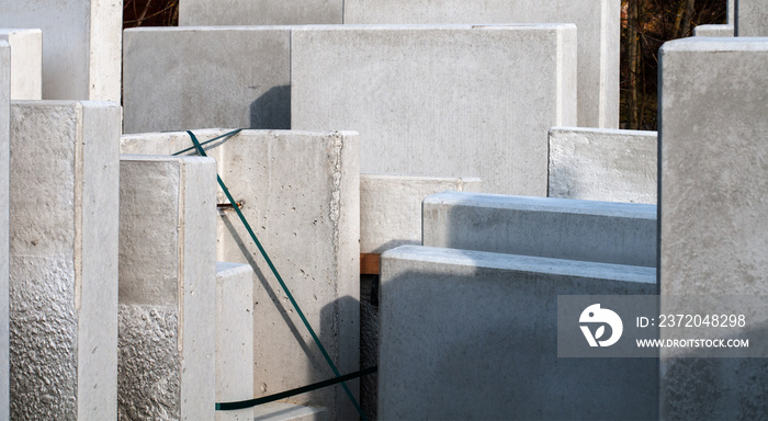 precast concrete elements stored at a construction site