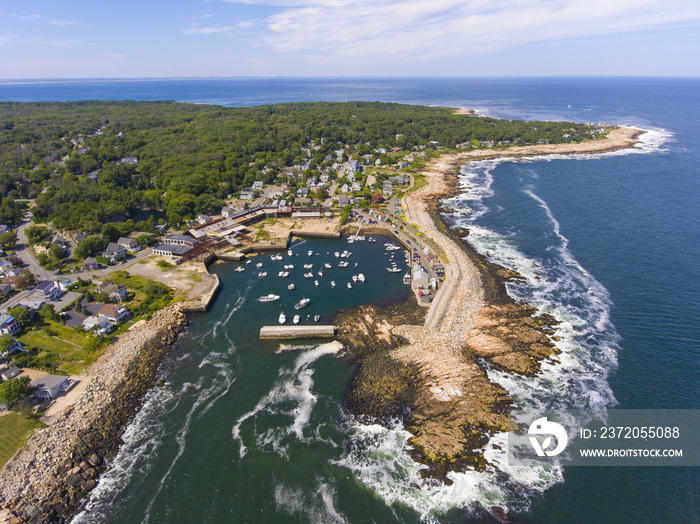 Village of Pigeon Cove aerial view in town of Rockport, Cape Ann, Massachusetts MA, USA.