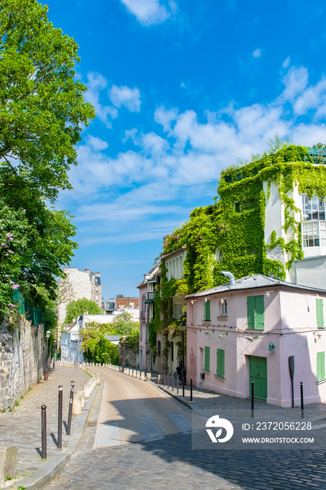 Paris, typical cobblestone street of Montmartre