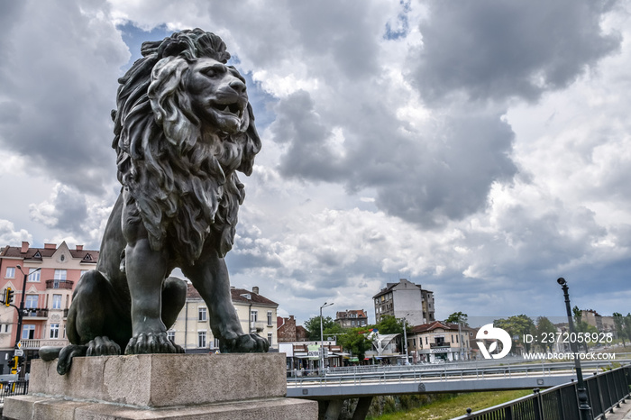 Lion statue at Lions Bridge in Sofia, Bulgaria