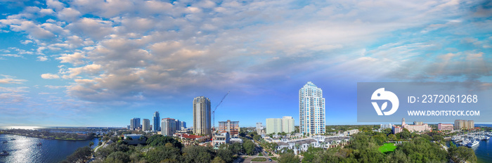 Aerial panoramic sunset view of Saint Petersburg, Florida