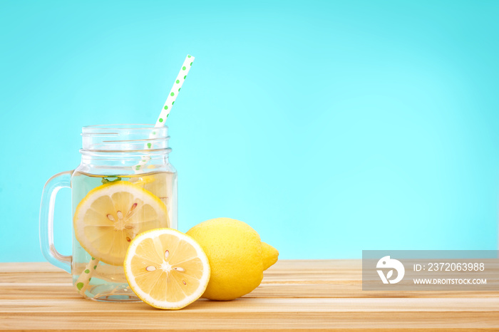 Citrus lemonade water with lemon sliced , healthy and detox