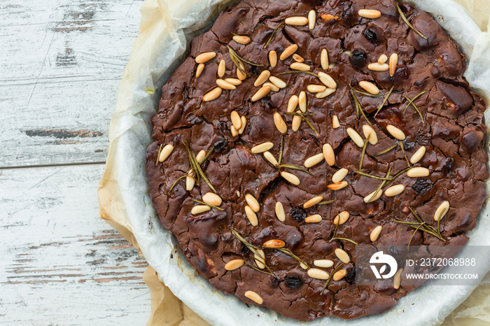 Castagnaccio (chestnut cake, Tuscany, Italy)