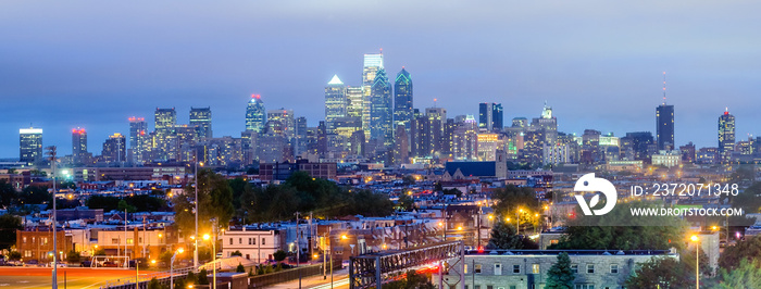 Philadelphia skyline at night, USA