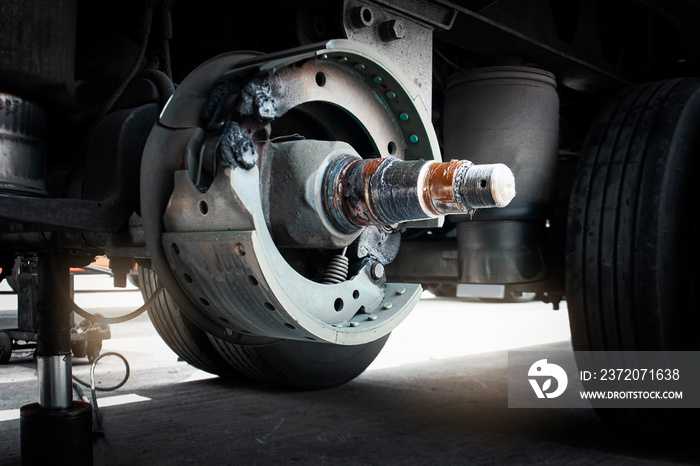 Brake pads of a truck trailer for repairing to change.