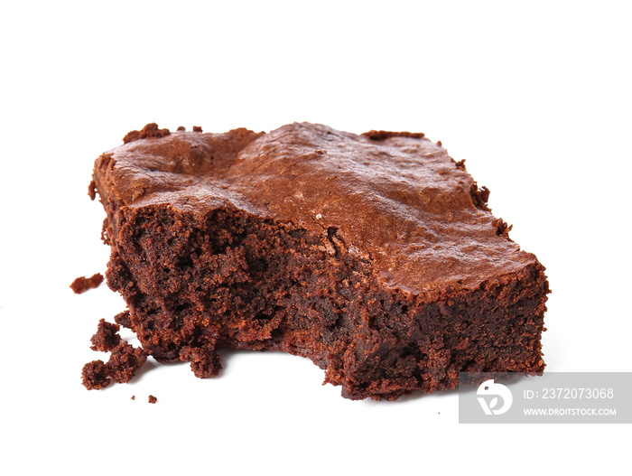 Piece of tasty chocolate brownie isolated on white background