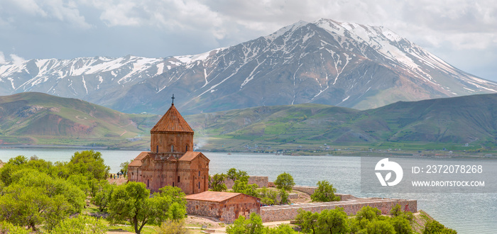 Akdamar Island in Van Lake. The Armenian Cathedral Church of the Holy Cross - Akdamar, Turkey