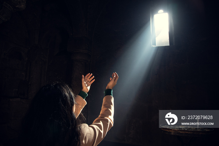 young prayer woman in church