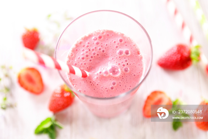 fresh strawberry smoothie in glass