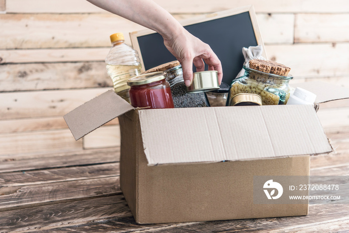 Donation box of food for the victims