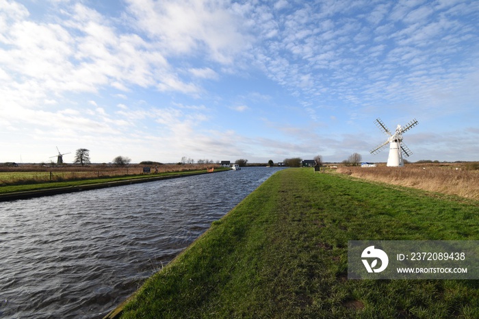 White windmill at Thurne, on the Norfolk Broads, England, UK.