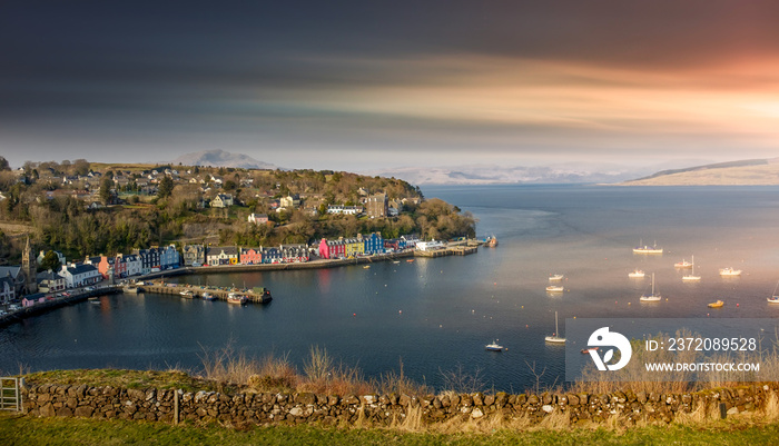 Beautiful sunrise over Tobermory Bay in Scotland