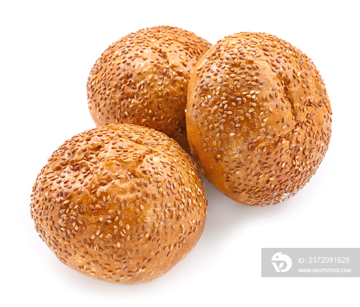 Tasty buns on white background