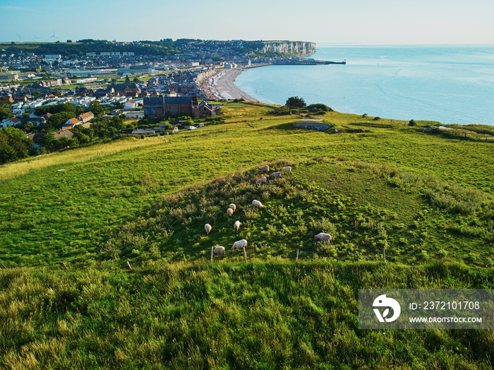 Picturesque panoramic landscape of white chalk cliffs near Mers-les-Bains