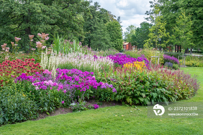 瑞典公园里五颜六色的花坛