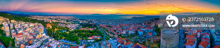 Aerial view of the old Byzantine Castle in the city of Thessaloniki , Greece.