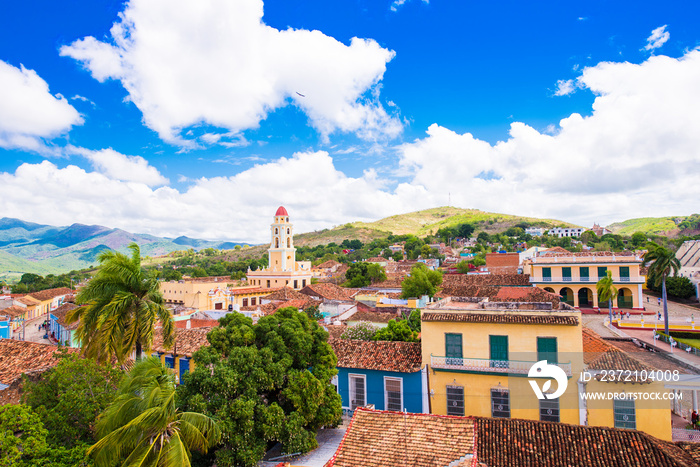 View of the city, Trinidad, Sancti Spiritus, Cuba. Copy space for text. Top view.