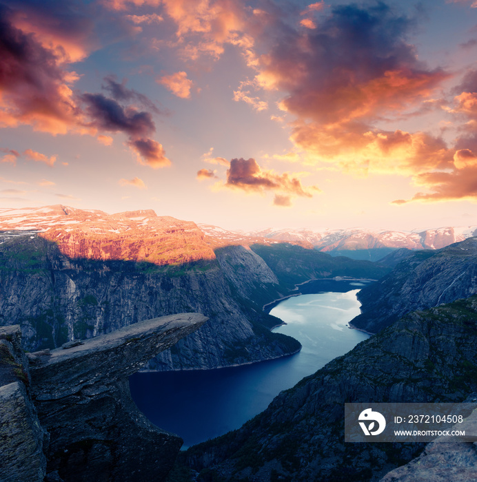 Breathtaking view of Trolltunga rock