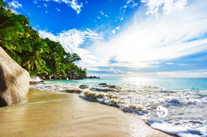 sunny day on paradise beach anse georgette,praslin seychelles 16