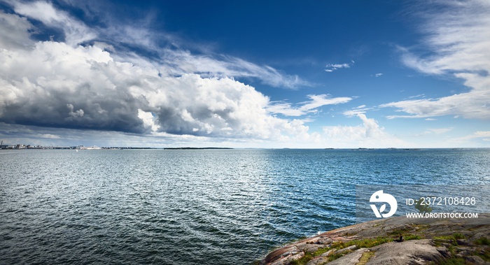 Seascape from a Helsinki shore on a beautiful summer day