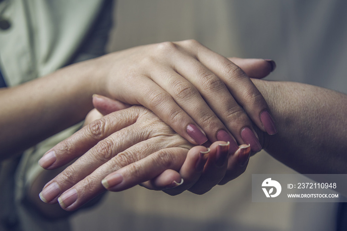 Helping hands, care for the elderly concept