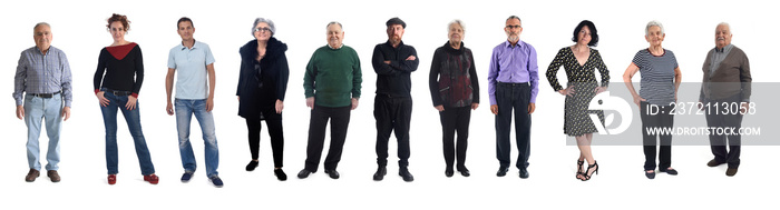 group of people of different ages on white background