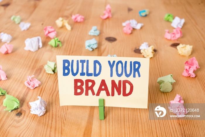 Conceptual hand writing showing Build Your Brand. Concept meaning enhancing brand equity using adver