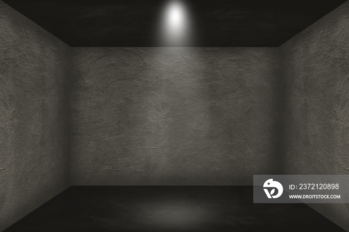 工作室暗室黑色混凝土墙和聚光灯，混凝土地板。