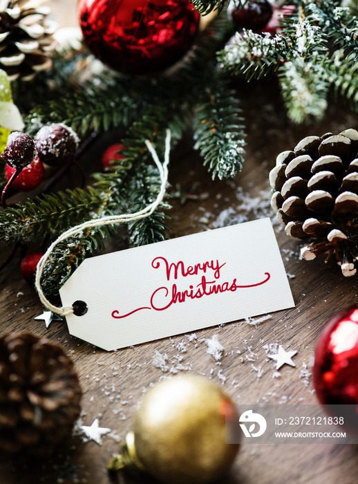 Closeup of Christmas wishing card tag