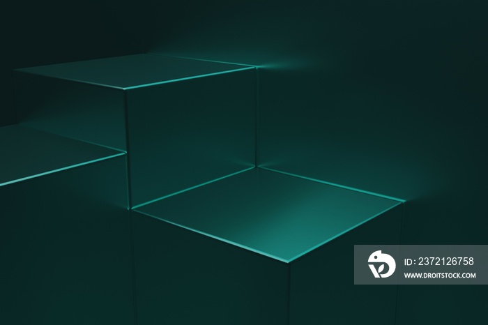 3D渲染深绿色金属立方体，用于未来现代高科技广告摘要，用于ba