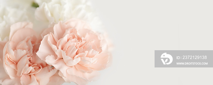 Spring flower bouquet over light background with copy space. Bridal bouquet, online blog header