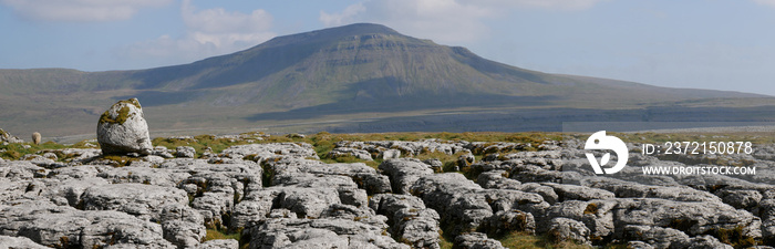 Limestone pavement - an area of limestone eroded by water - on Scales Moor in the Yorkshire Dales, U