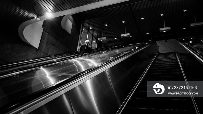 Black and white escalator