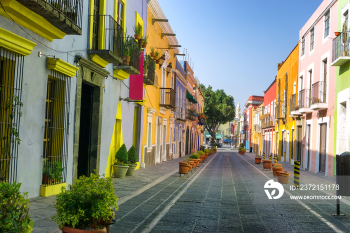 Colorful Colonial Street in Downtown Puebla