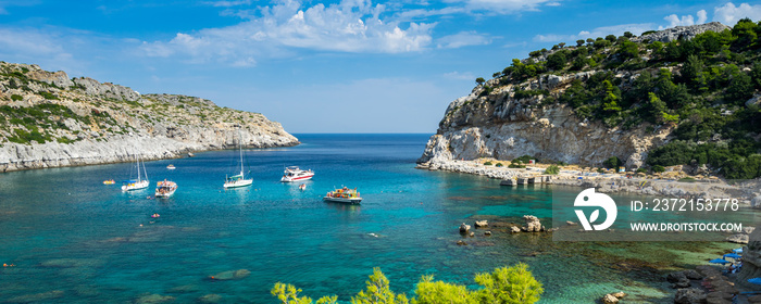 Beautiful turquoise water at Anthony Quinn Bay Rhodes Island Rodos Greece Europe