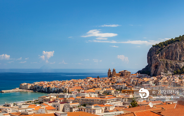 Beautiful view of center of Cefalu in Sicily, Italy