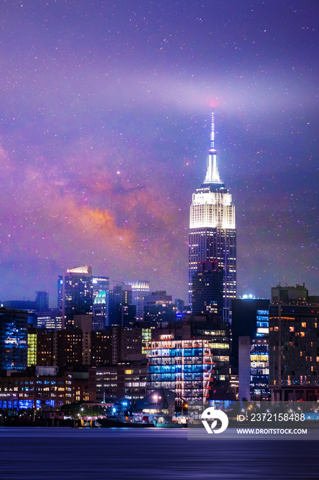 Starry night aerial view of New York City,New York. Manhattan skyline at night.