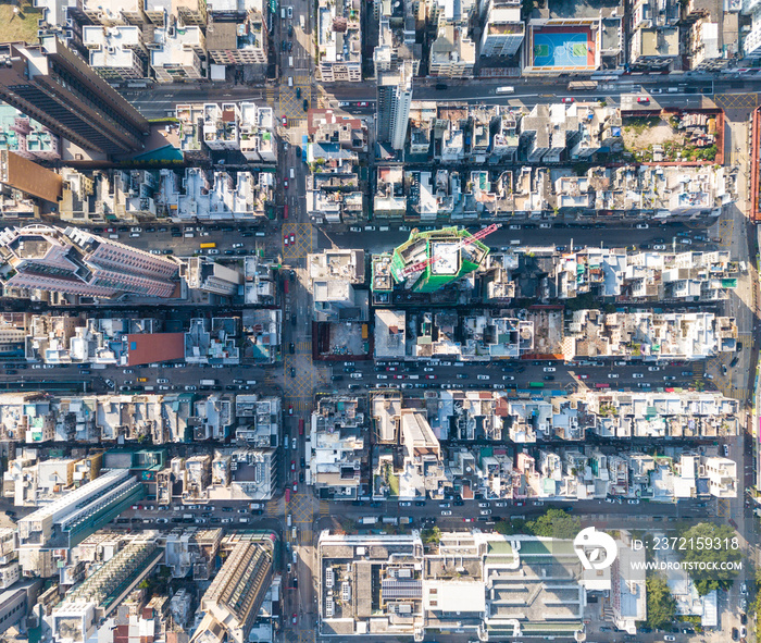 Top view of compact city in Hong Kong