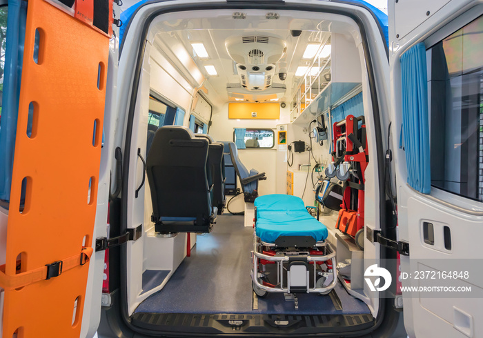 Inside of an ambulance for the hospital