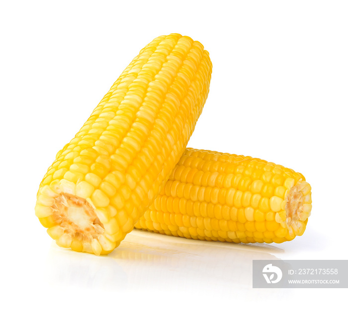 Street Food : close up view, boil corn on the white background.