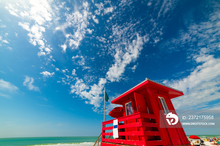 Red lifeguard tower in Siesta Key beach