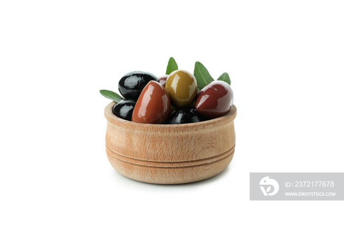 Bowl of olives isolated on white background