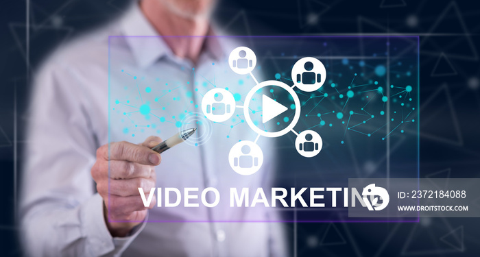 Man touching a video marketing concept