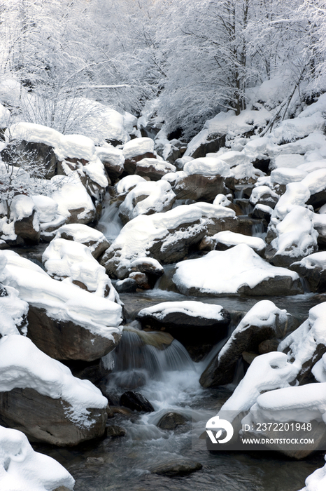 Italy, Alps, Pedimont Region, winter in Alpe Devero, River