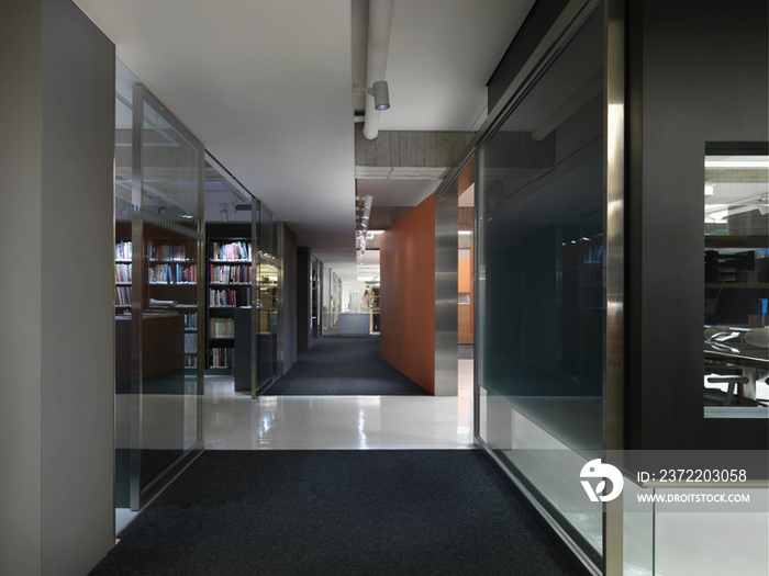 Carpeted flooring in office corridor