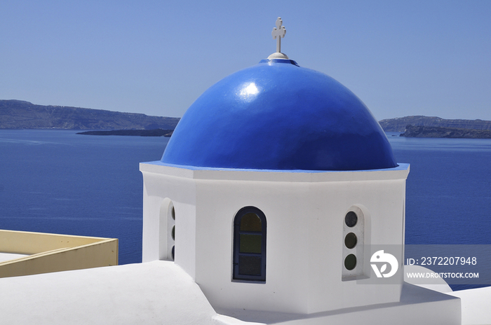 Blue domed church in Santorini Island