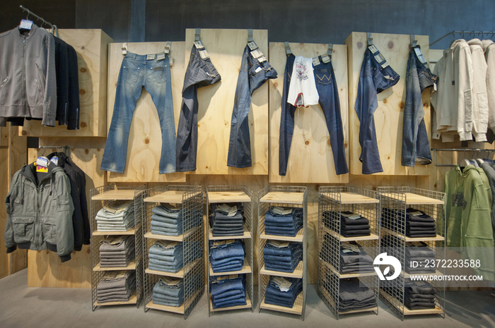 Display of jeans in clothing store