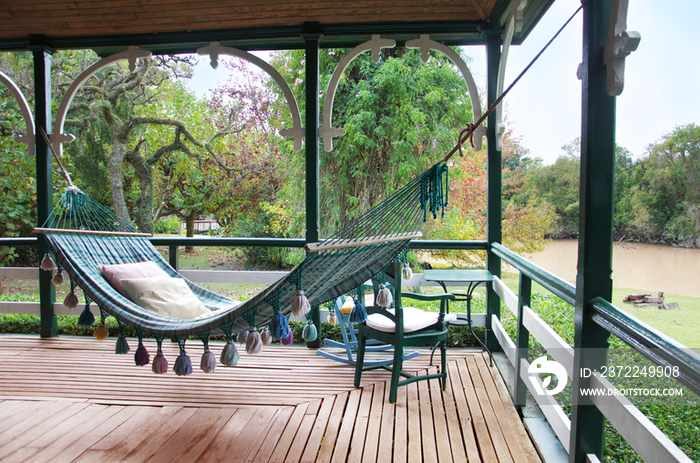 Hammock and seating furniture on patio